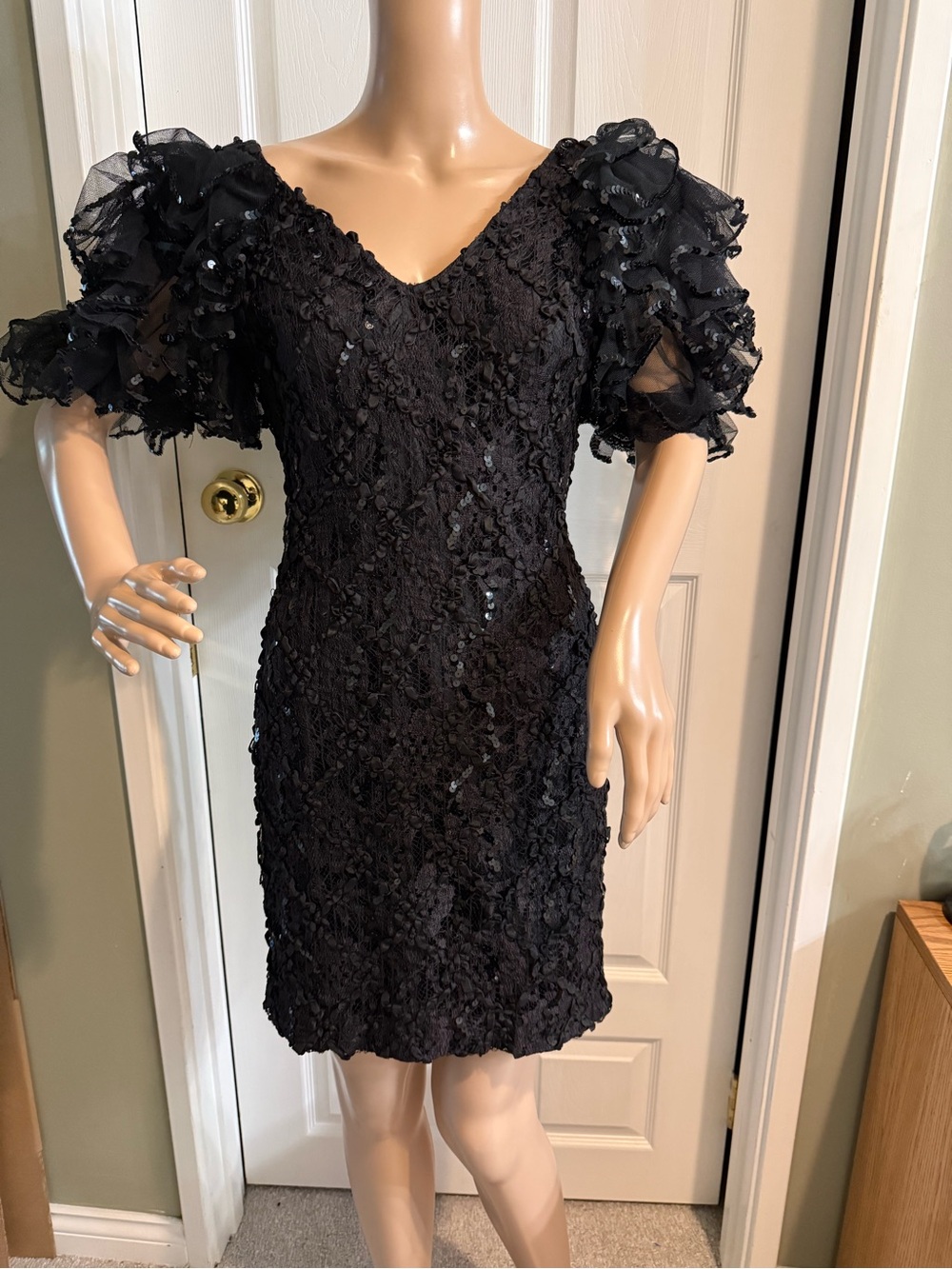 Vintage Susan Roselli ViJack Lace Sequin Soutache Net Mini Dress Size 6 Goth